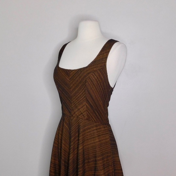 FREE PEOPLE Brown Lace Up Back Chevron Stripes Skater Dress Knit Boho ~ Small - Picture 6 of 12